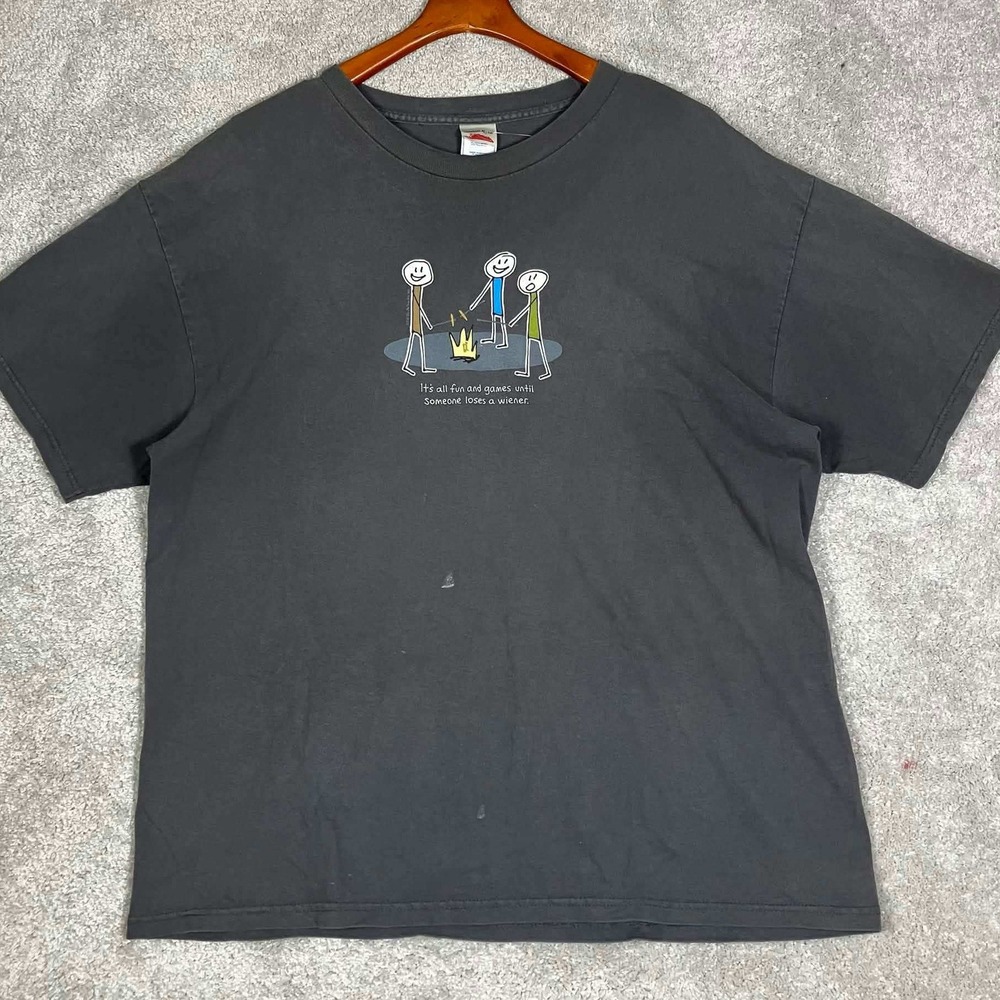 Vintage Graphic Stick Figure T Shirt XL Funny Camping Wiener Tennessee River Y2K